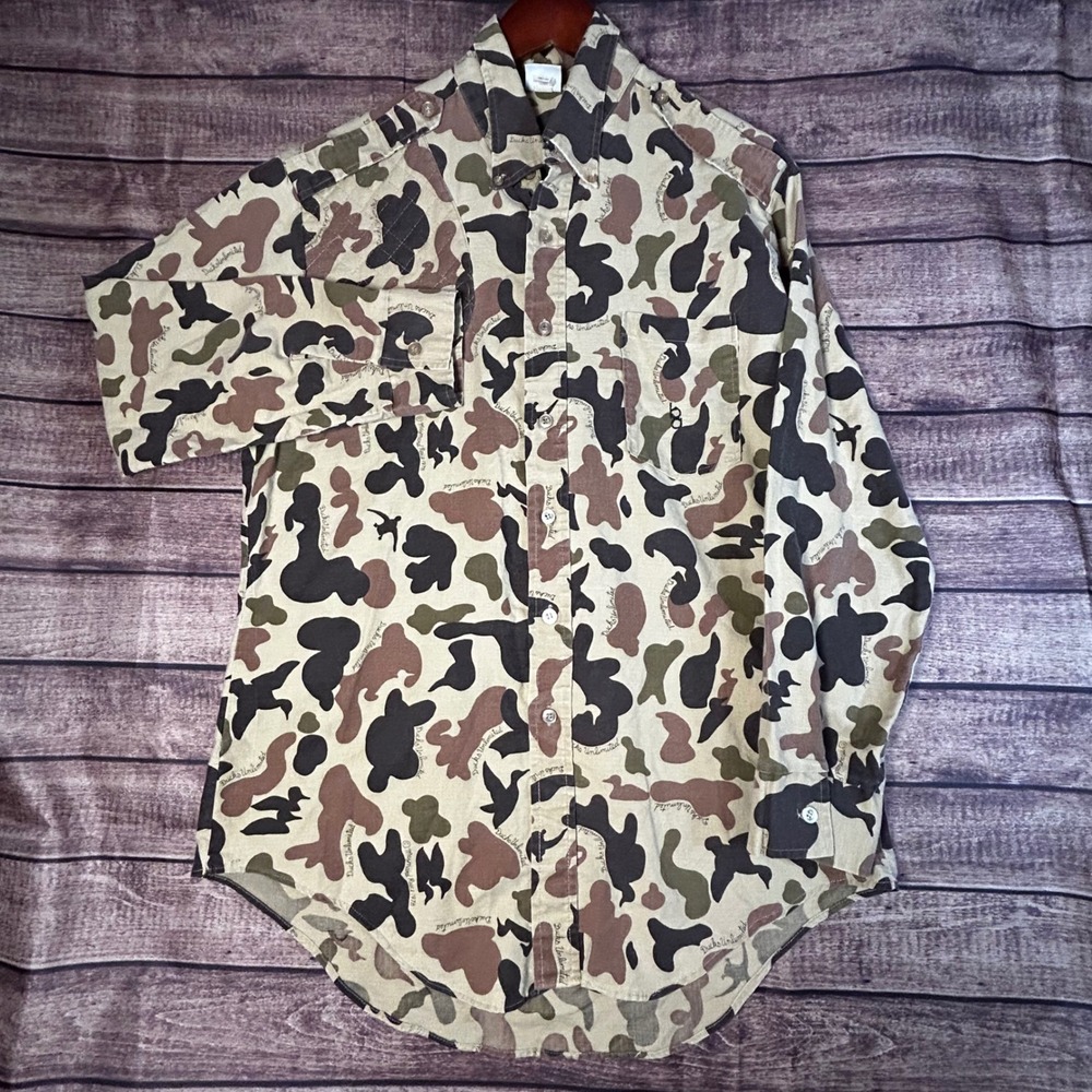 VTG Bob Allen Ducks Unlimited Camo Hunting Shirt Mens XL Quilted Shooting USA